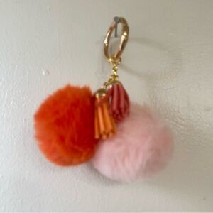 Orange & Peachy Orange Pom Pom Keychain with Tassels